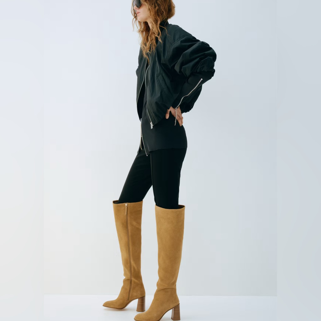 H&M Suede Over The Knee Tan -Heeled Boots Size 10 Nwt